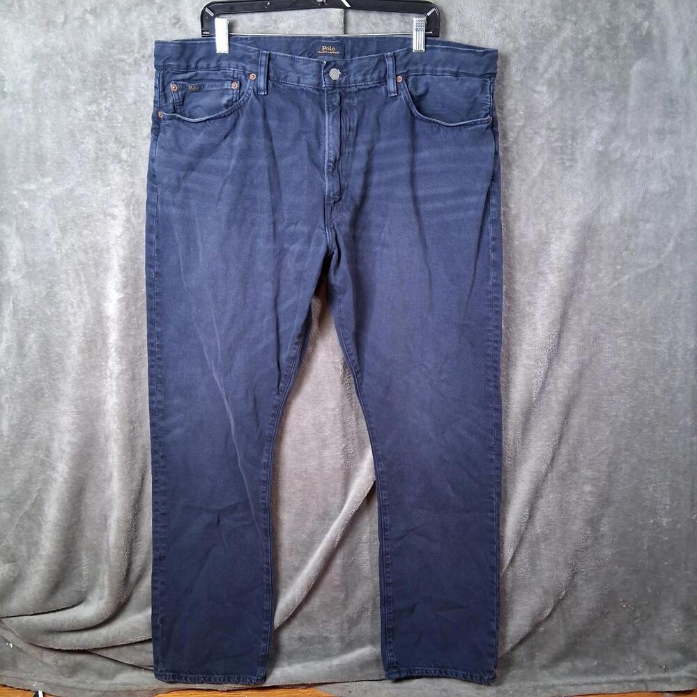 Mens Polo Ralph Lauren Varick Jeans Size 42x32 Straight Leg Navy Blue Faded